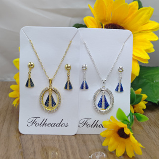 Colar + Brinco Nossa Senhora Aparecida Folheado A Ouro 18K É Prata 925 em Oferta na Shopee