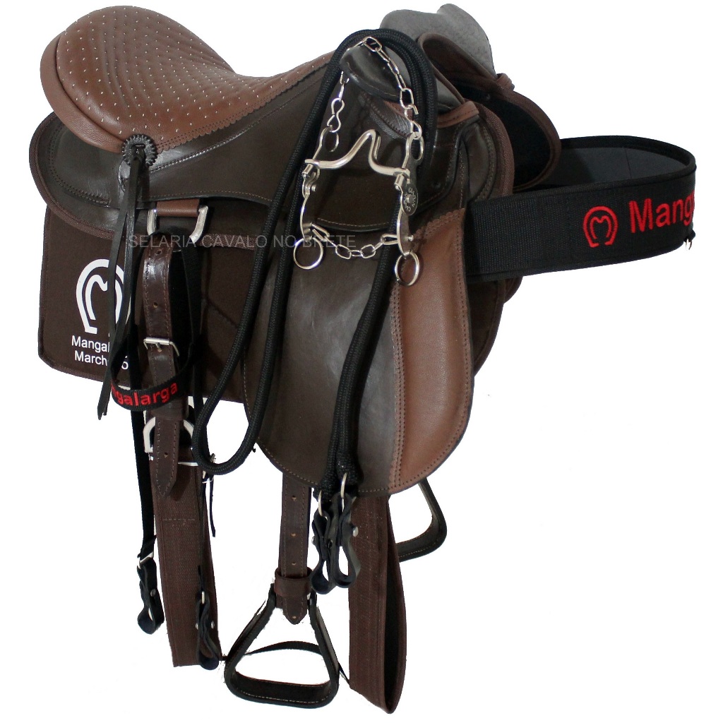 Sela de couro para cavalos arreada completa pronta para uso australiana de cabeça com acessórios em Oferta na Shopee