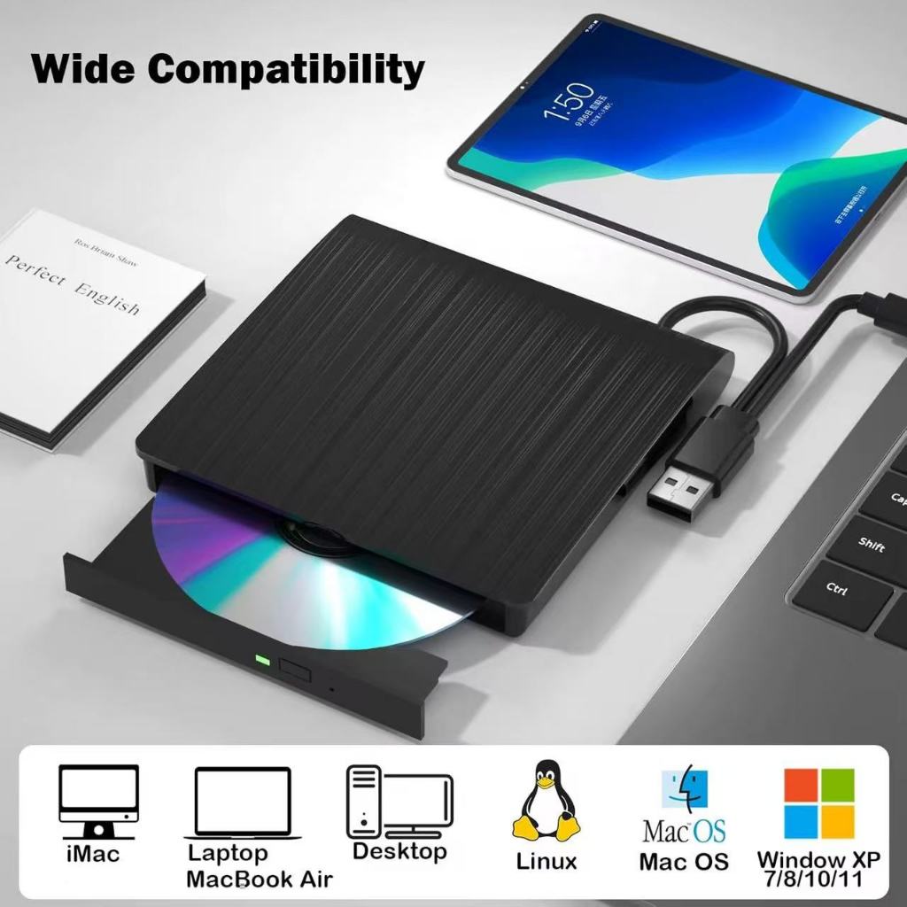Leitor E Gravador Cd DVD-RW Externo Slim Preto Usb 3.0 P/ Pc Usb-c  LAY-DVD01