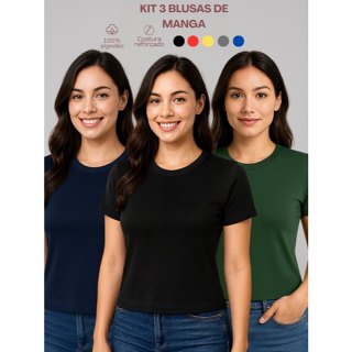 Blusa Feminina Manga Curta em Malha Suplex Premium Confortável e Não Amassa em Oferta na Shopee