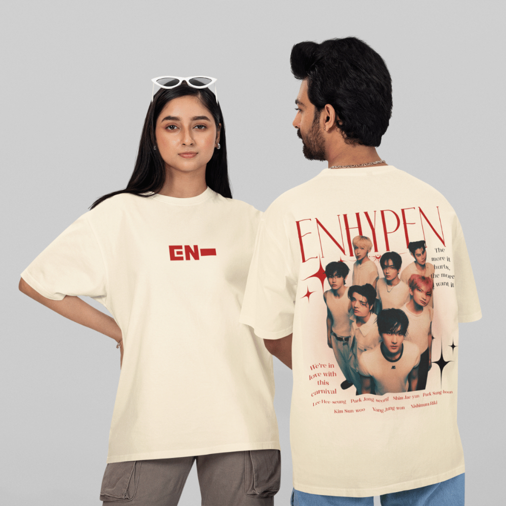 Camiseta Oversized Enhypen Boy Group Kpop Idols Blusa Unissex 100% Algodão Moda Casual
