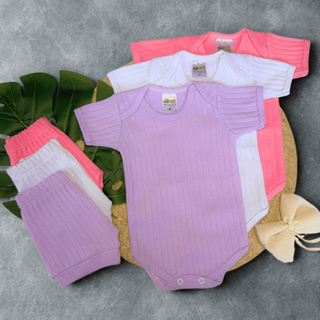 Kit 6 Peças 100% Algodao Body Manga Curta + Tapa Fralda Menina Menino Verao Meia Estacao Premium Canelado em Oferta na Shopee