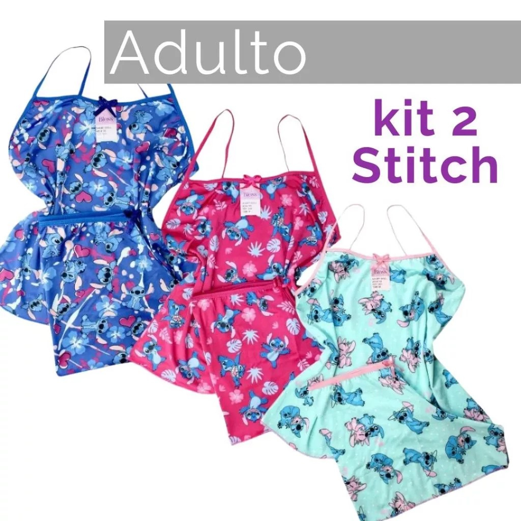 Kit 2 Pijama Feminino Baby Doll Adulto de Personagens de Microfibra