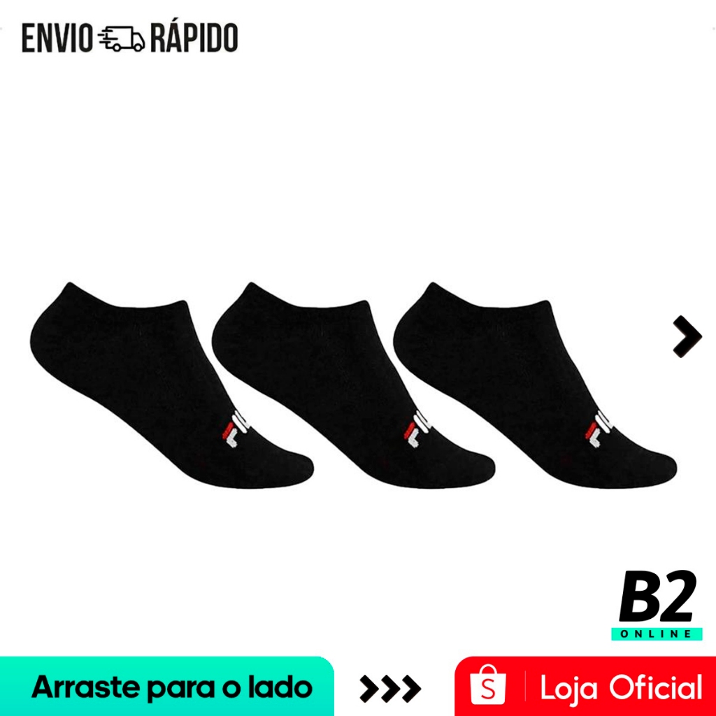 Kit Meia Fila Tripack Lisa Cano Curto Preta Original com Nota Fiscal e Garantia em Oferta na Shopee