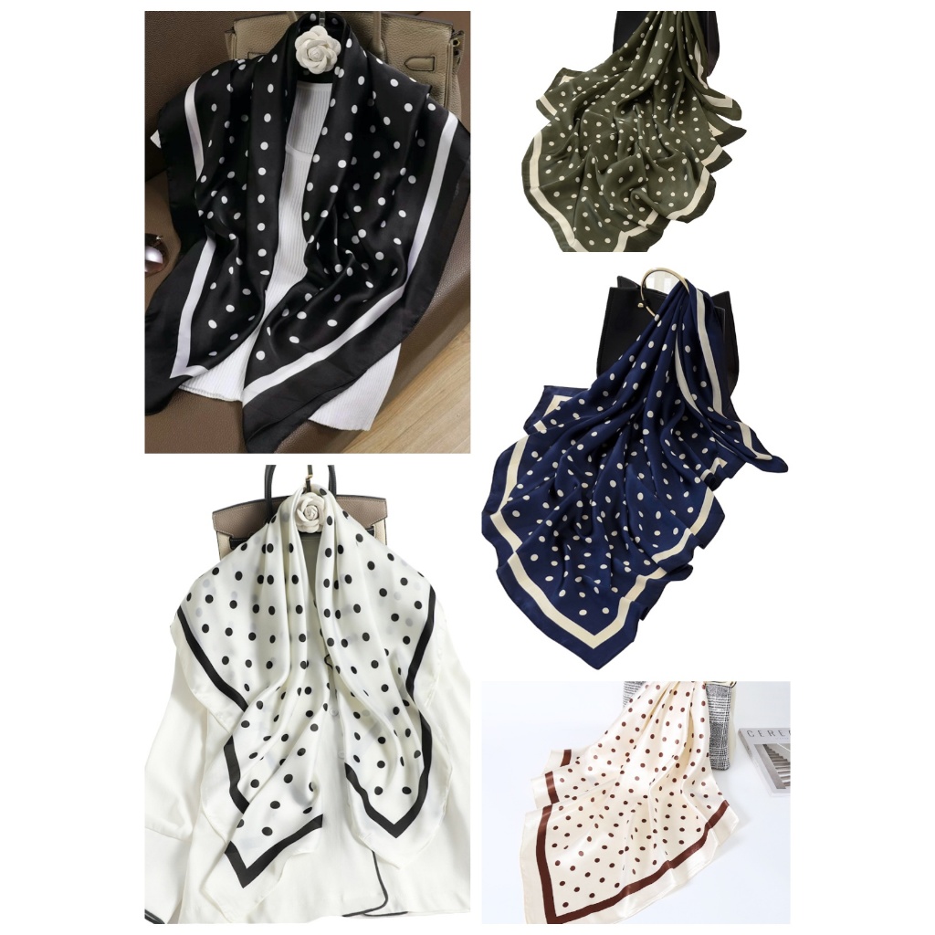 Lenço Feminino 90x90 Cetim Seda Falsa Estampa Poá Bolinha Vintage Elegante Cabeça Pescoço Bolsa Acessório Moda Lenço Feminino 90x90 Cetim Seda Falsa Estampa Poá Bolinha Vintage Elegante Cabeça Pescoço Bolsa Acessório Moda