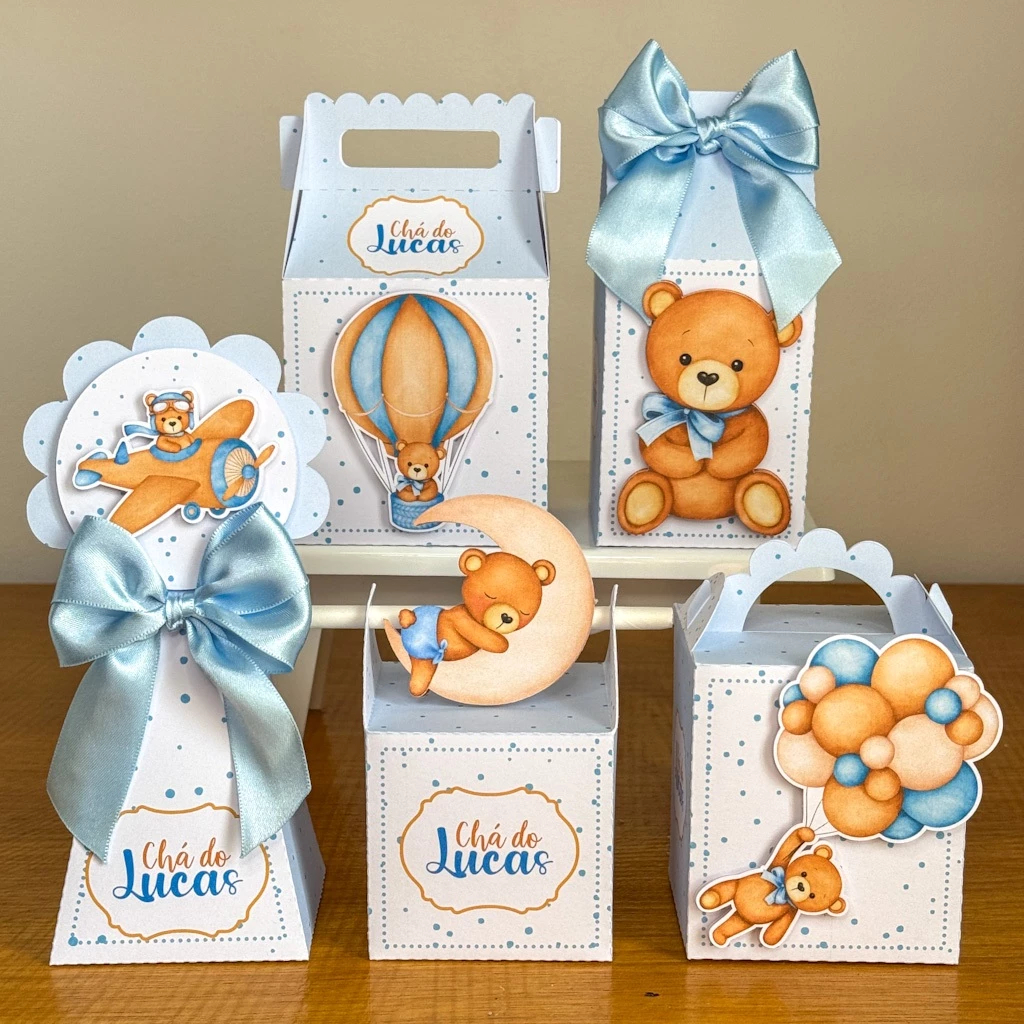 Kit Chá de Bebê Ursinho Azul – Lembrancinhas Personalizadas Pegue e Monte em Oferta na Shopee