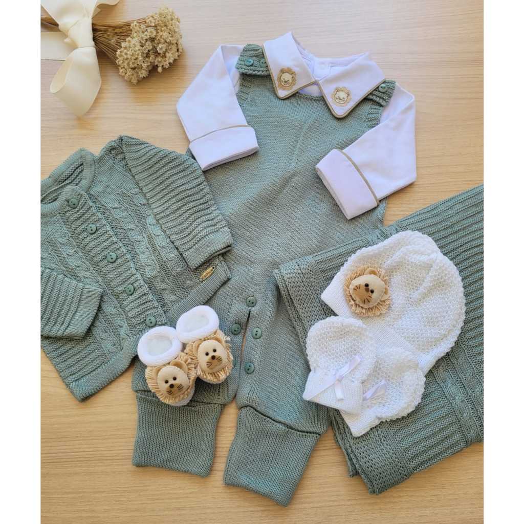 Saída De Maternidade Menino Alex Tricot 7 Peças Tema Leão em Oferta na Shopee