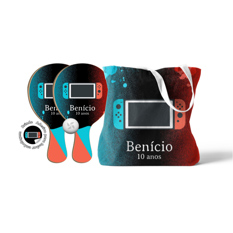 7/10/15/20/25 - Kit Sacola tecido e Raquete Ping Pong - Game Nintendo