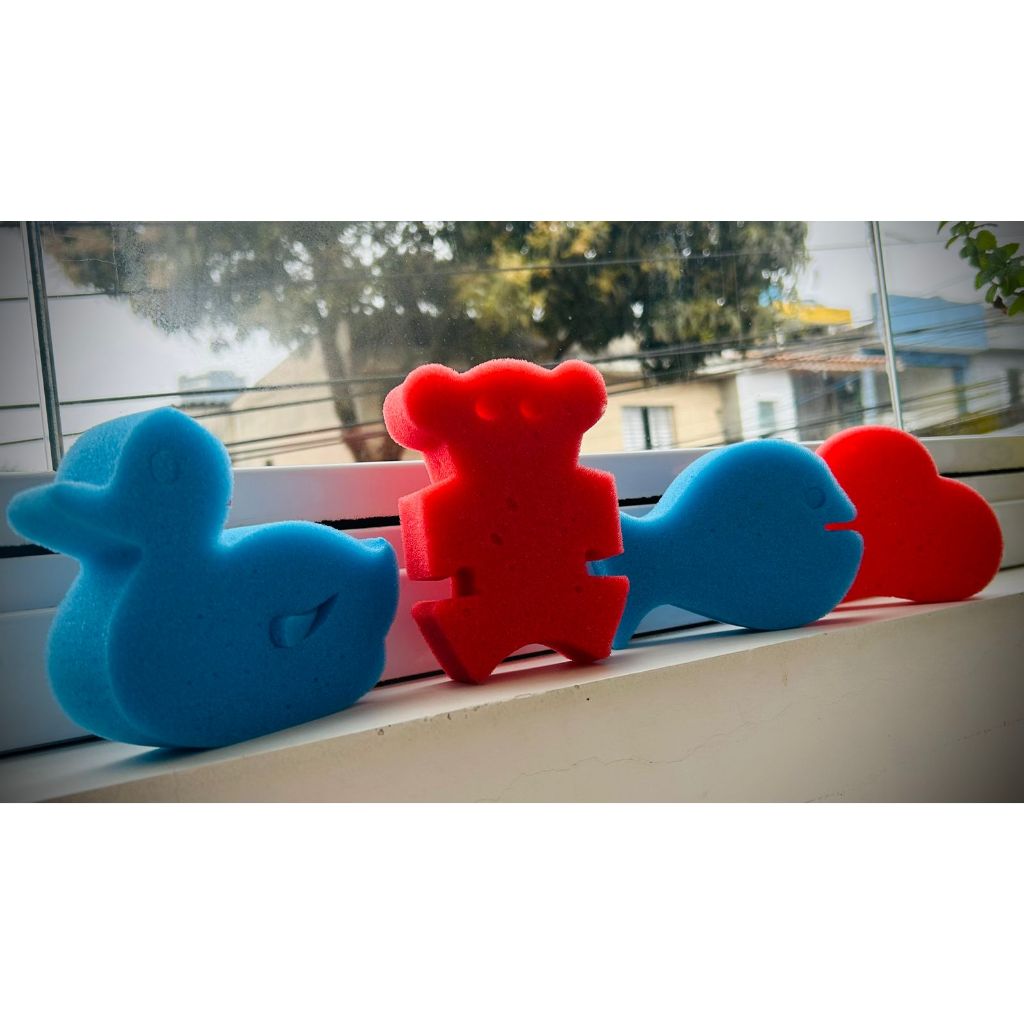 kit 30 Esponjas de Banho Infantil | Formas Divertidas | Bucha | Patinho para banho | Peixinho