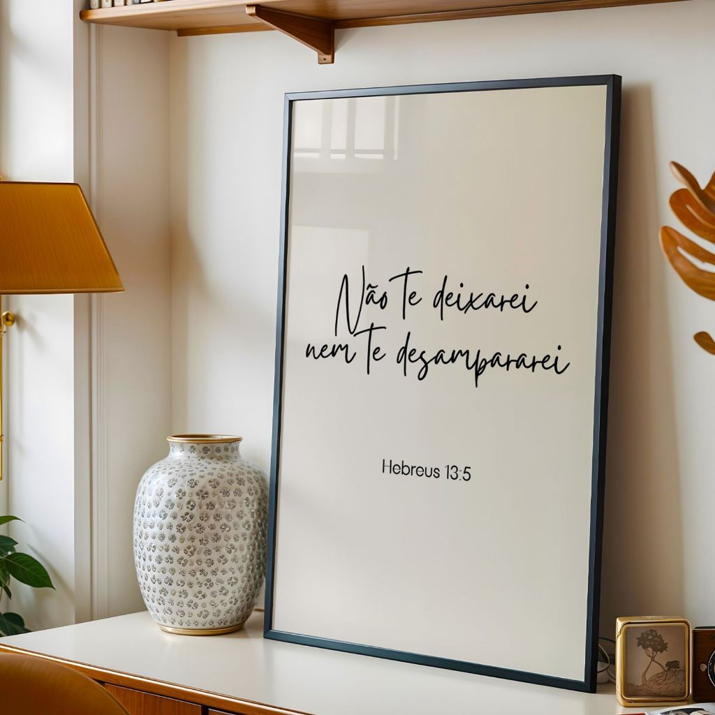 Quadro Decorativo Hebreus 13:5 Não Te Deixarei Versículo Bíblico Moldura Madeira