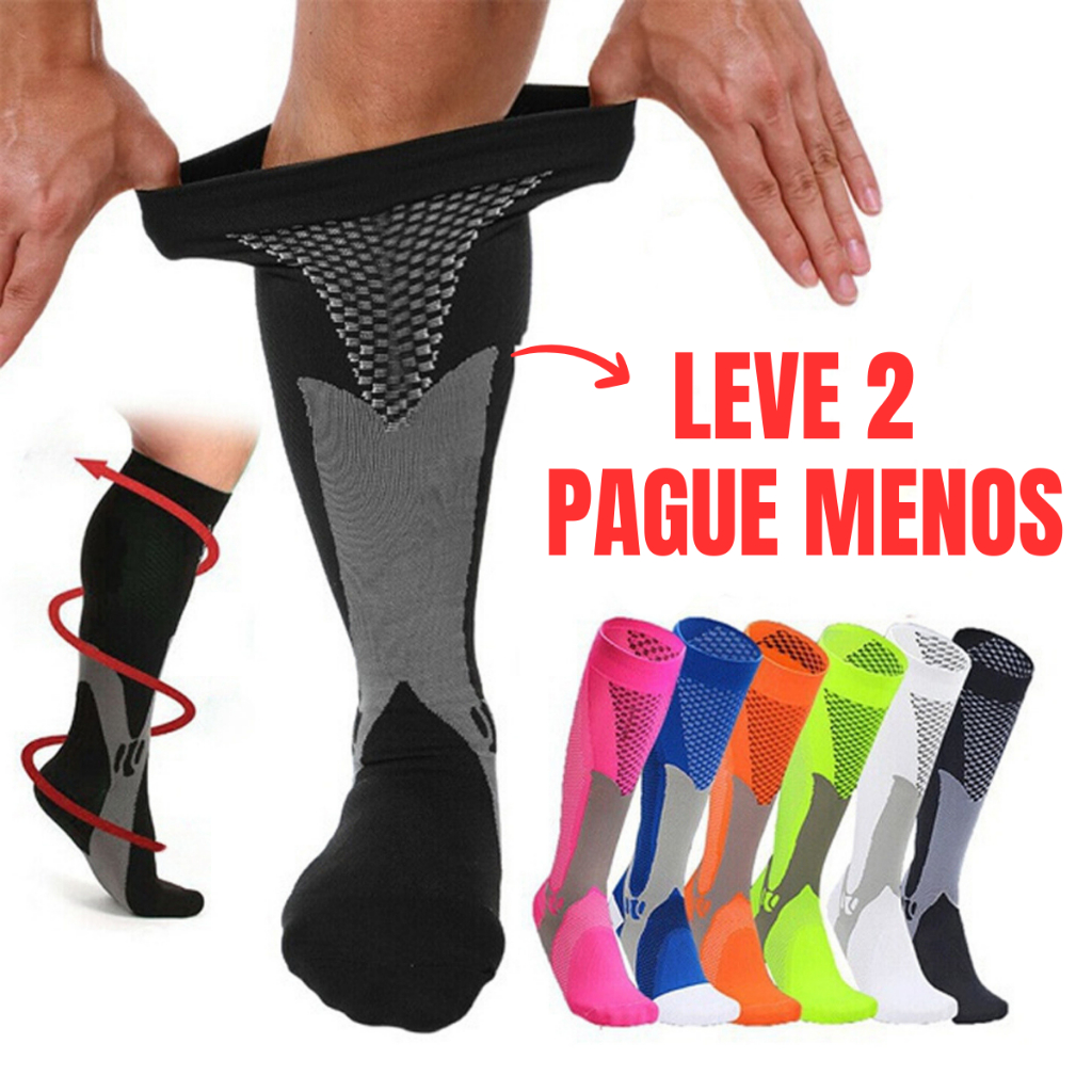 KIT 2 PARES Meia de Alta Compressão Profissional Estimula Circulação Corrida Ciclismo Varizes Alívio Gravidez em Oferta na Shopee