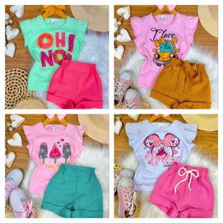 Kit 8 Peças Roupa Infantil Menina Conjunto Verão Estampado SORTIDOS Camiseta/Regata + Shorts em Oferta na Shopee