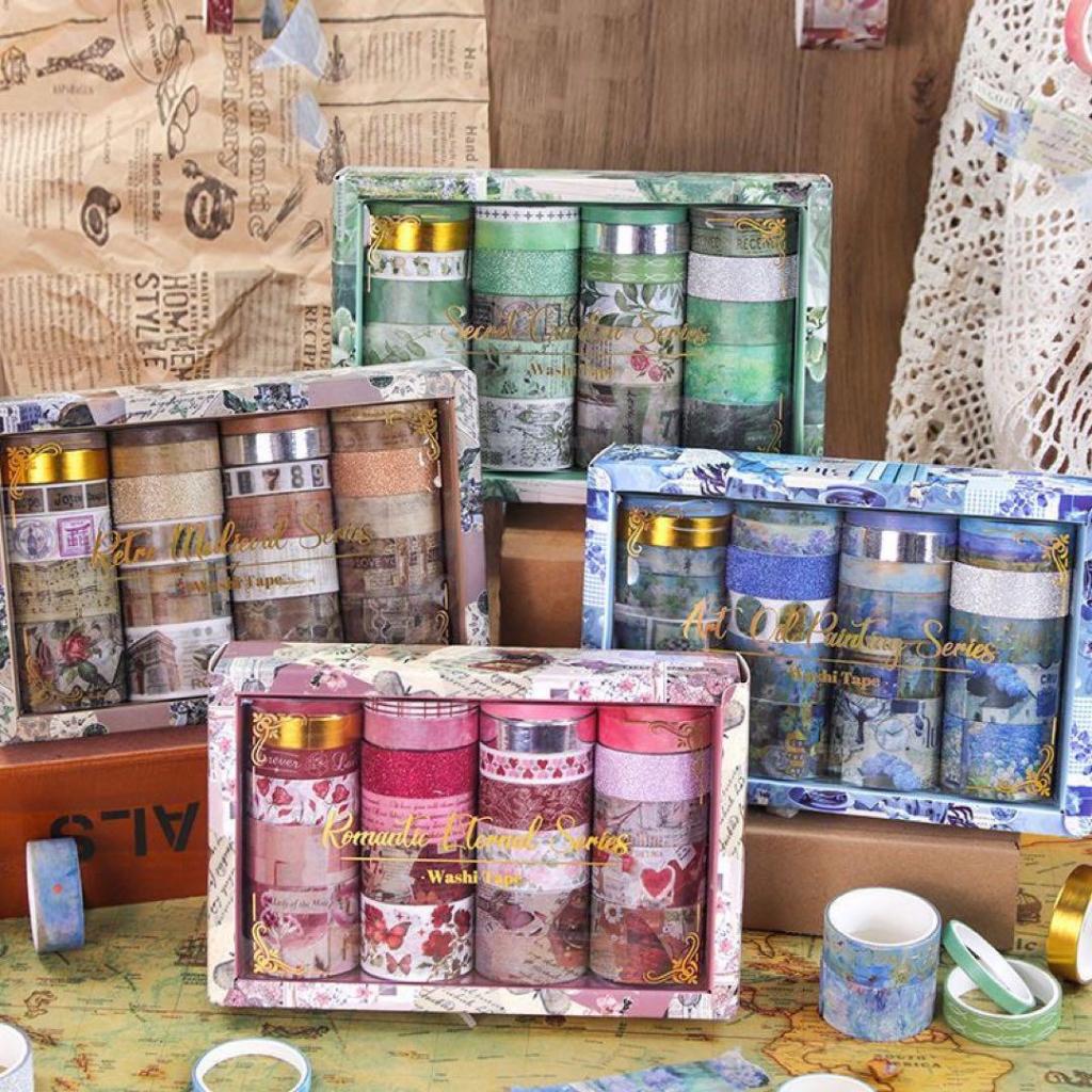 Caixa com 18 Rolos Fita Adesiva Washi Tape Estampada Para Scrapbook/Bullet/Journal/Planner/Agenda em Oferta na Shopee