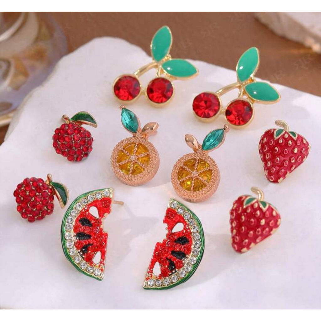 Brinco de Frutas Feminino Morango Cereja Melancia Limão Maçã Colorido Fofo