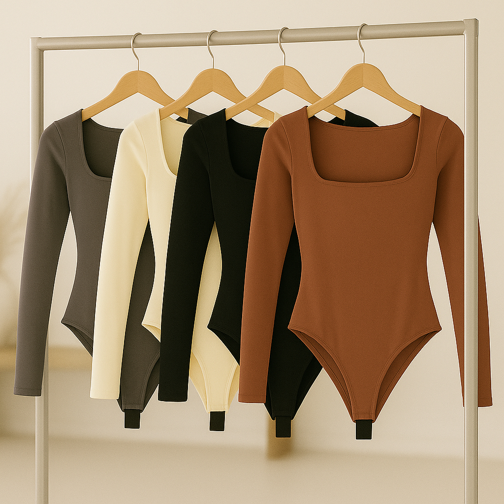 Body Casual Feminino Decote quadrado Manga Longa em Oferta na Shopee