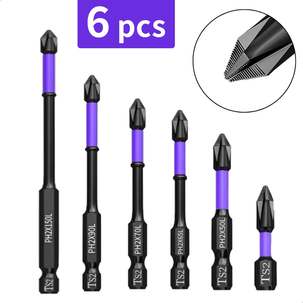 Bits Magnético Ponteira Philips Parafusadeira Ph2 Jogo 6 Pcs Imantado Antiderrapante Com Imã Sextavado em Oferta na Shopee