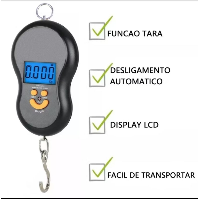 Balança Digital Manual Portátil KAPBOM KA-B107 Até 50kg LCD Eletrônica de Mão