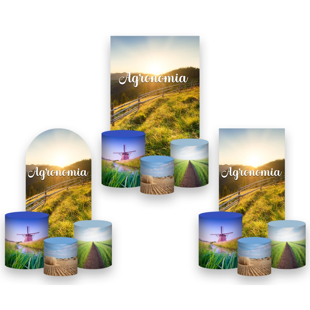 Painel De Festa Vertical + Trio De Capa Cilindro - Profissão Agronomia Paisagem 015