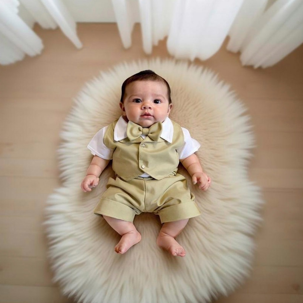 Kit 04 Peças Conjunto Roupa de Batizado Para Bebê Menino c/ Colete em Oferta na Shopee