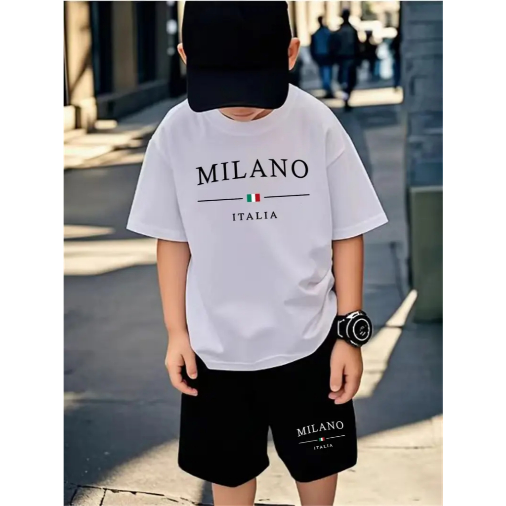 Conjunto Infantil Short+Camiseta Algodão Premium Casual e Estiloso Milano |Italia