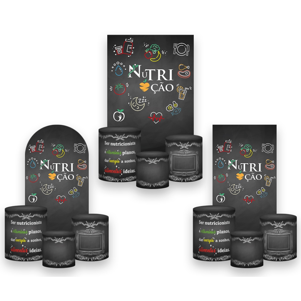 Painel De Festa Vertical + Trio De Capa Cilindro - Profissão Nutrição Chalkboard 029