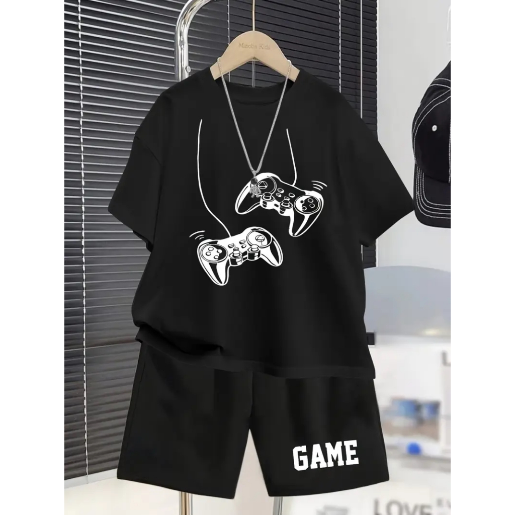 Conjunto Infantil Short Moletom+Camiseta algodão100% confortavél e Estiloso gamer