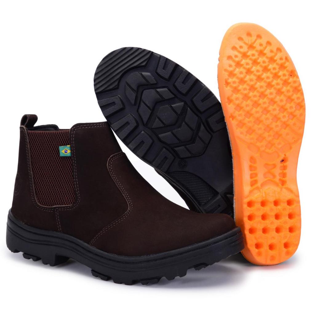 Bota Coturno Masculino Couro Trabalho Antiderrapantes Confortável Sola Costurada Biqueira Reforçadas