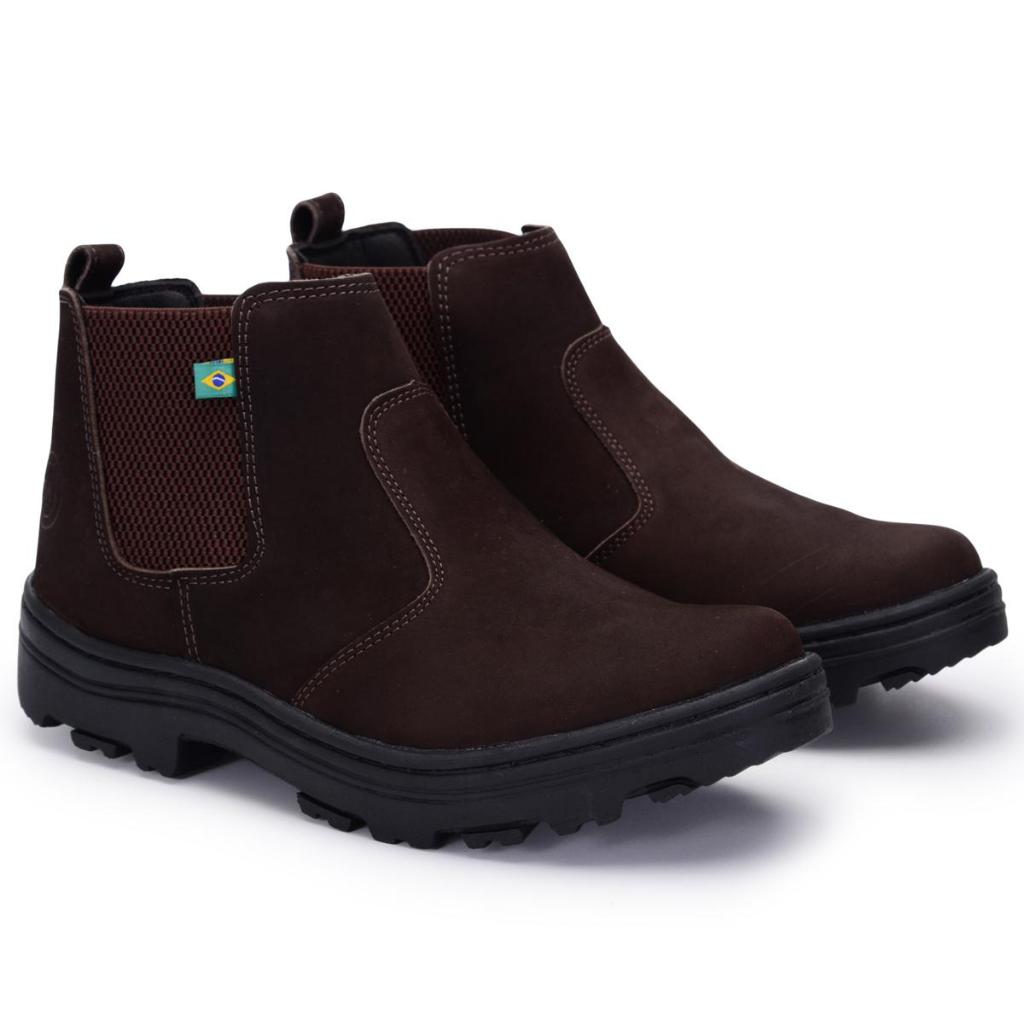 Coturno Masculino Couro Trabalho Antiderrapante Confortável Bota Masculina Sola Costurada Uso Diário