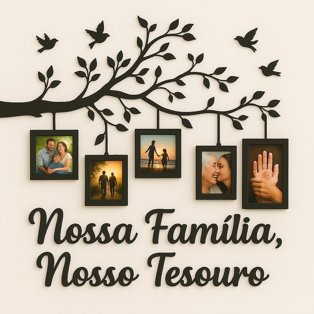 Quadro Decorativo Árvore da Família com Porta Retratos – Nossa Família, Nosso Tesouro