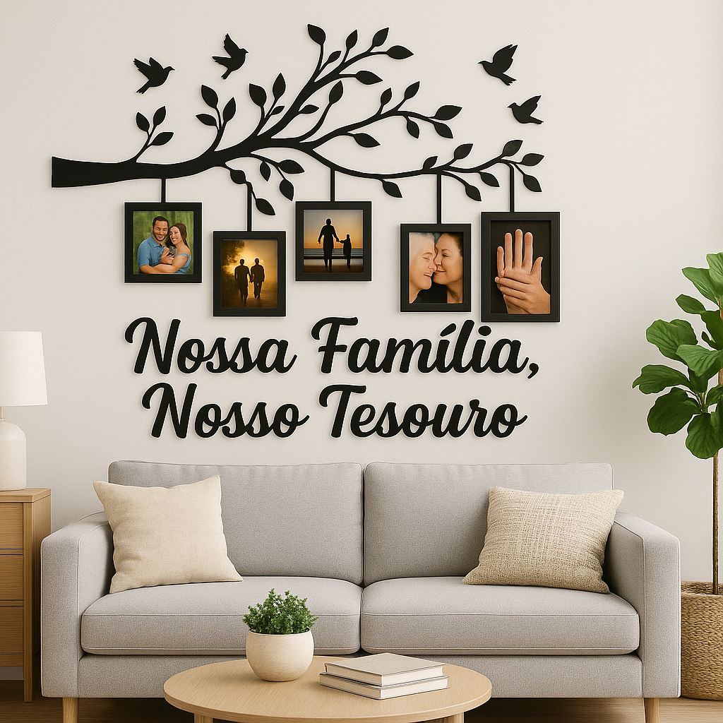 Porta Retrato Família com Frase – Nossa Família, Nosso Tesouro – Decoração Parede