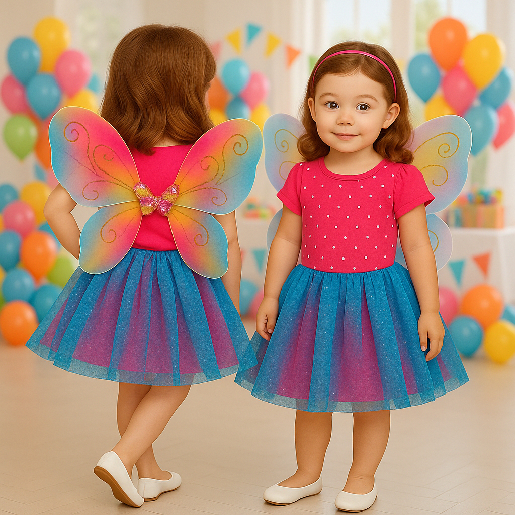 Fantasia Carnaval Infantil Menina Fada Borboleta Colorida Com Saia Tule e Asas 4 Ao 8 Anos