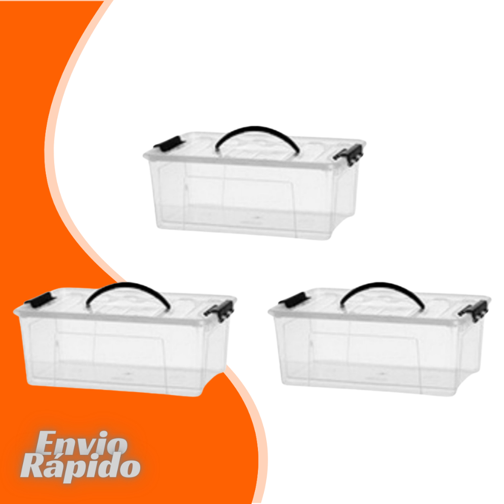 kit 3 X Caixa Container Transparente Tampa Com Trava 20 Litros Organizador Multiuso Maleta Com Alça em Oferta na Shopee
