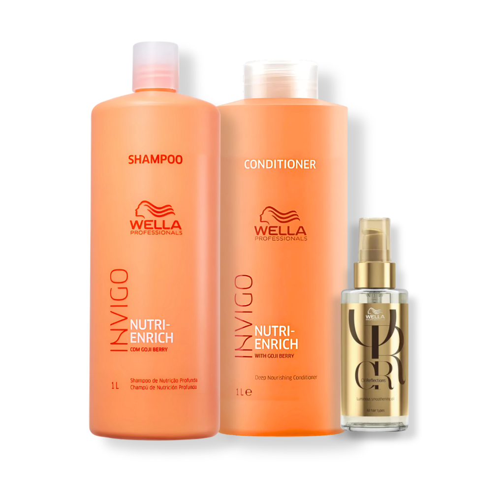 Kit Wella - Shampoo 1L , Condicionador 1L Enrich + Óleo Capilar 100ml Oil Reflections