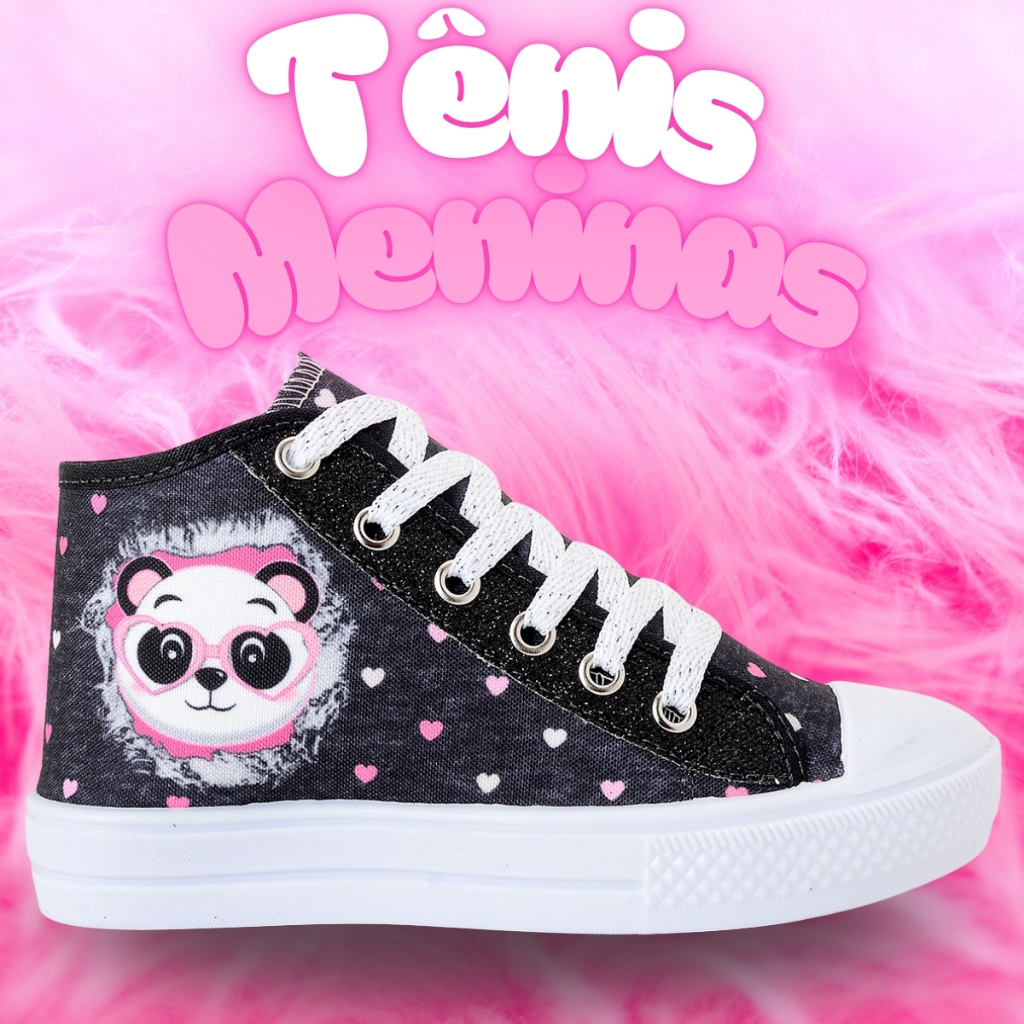 Tênis Infantil Panda Feminino Botinha Escolar Glitter Menina Casual