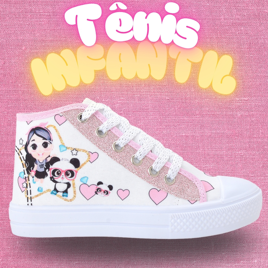 Tênis Feminino Infantil Casual Panda Botinha Menina Glitter