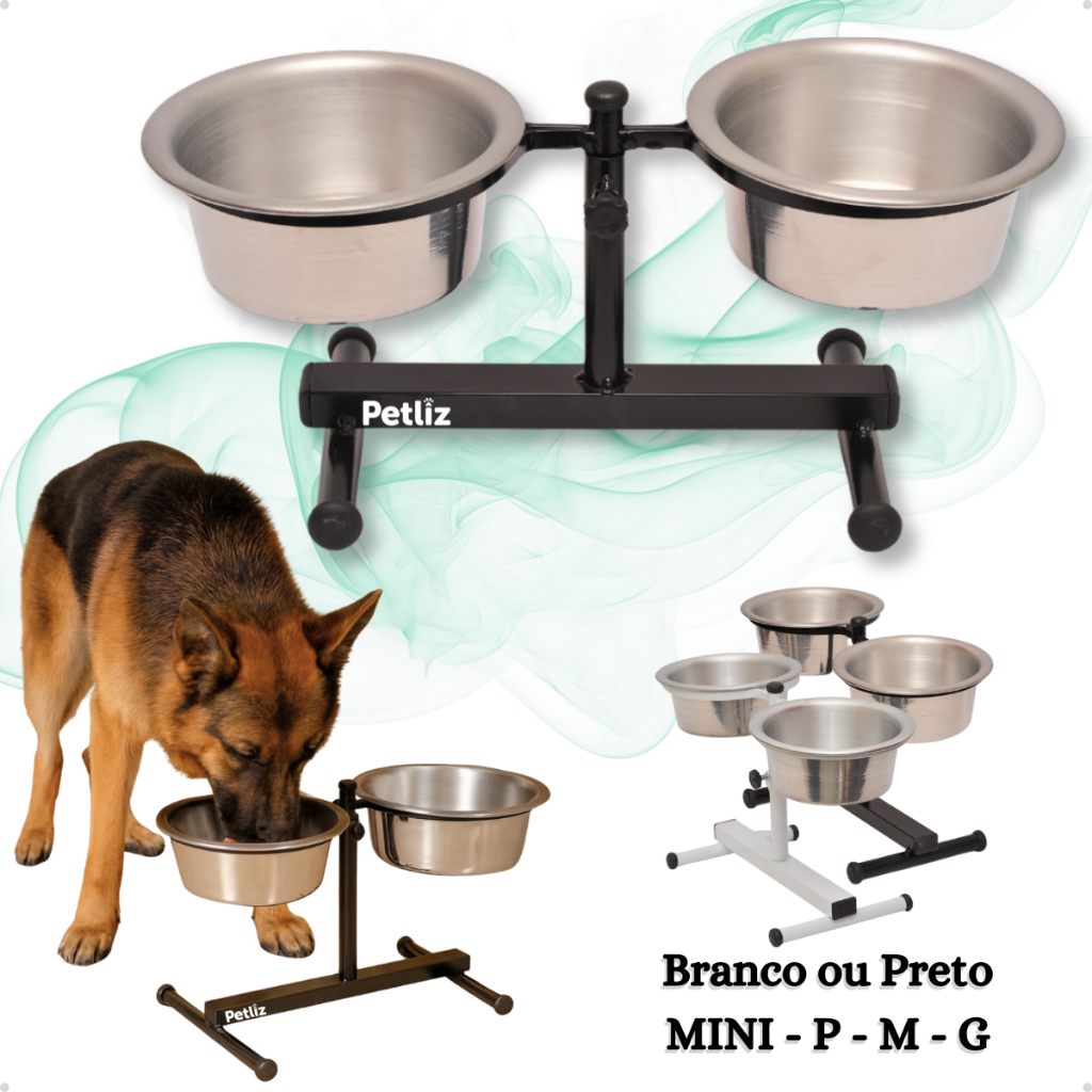 Comedouro Regulável Duplo Elevado Alto Ajustável pra Cachorro Gato Filhotes Vários Tamanhos - Petliz em Oferta na Shopee