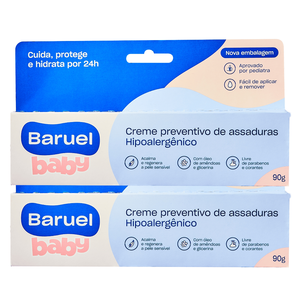 Kit c/2 Creme Preventivo de Assaduras Baruel Baby com Barreira Protetora 90g - Envio Rápido