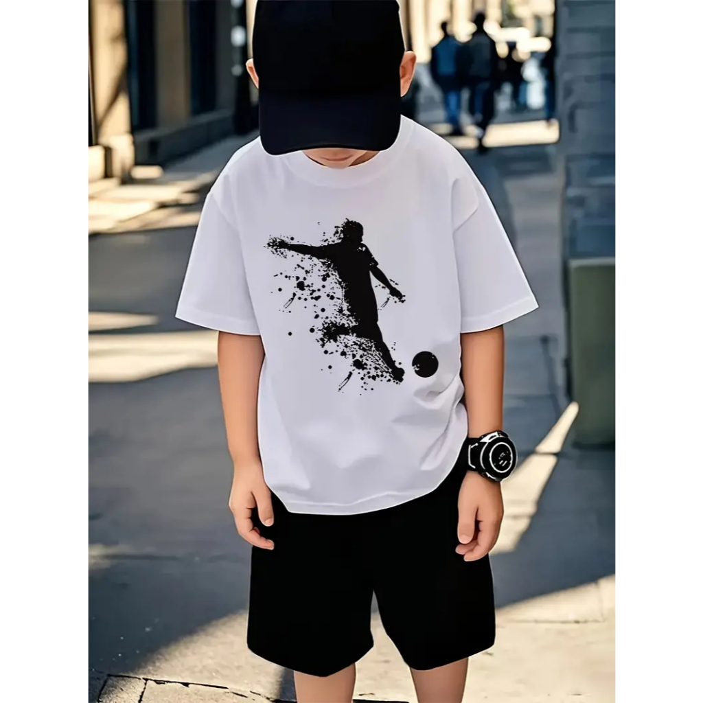 Conjunto Infantil Masculino Short Moletom+Camiseta Casual e Esportivo