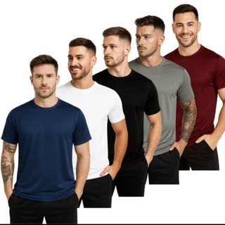Kit 3 Camiseta Poliéster Dry Fit Masculino Academia Corrida Casul Esportes Confortável Lisa