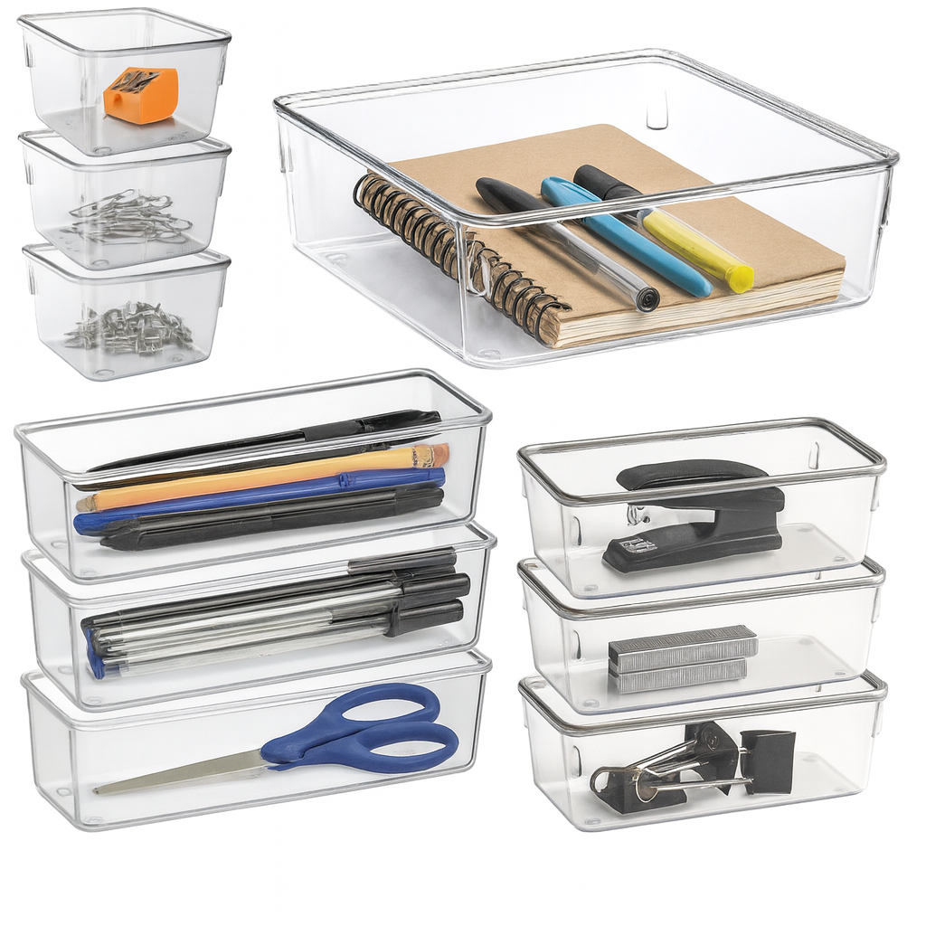 Kit 10 Organizador Multiuso Modular para Banheiro Armário Geladeira Em Plástico Transparente