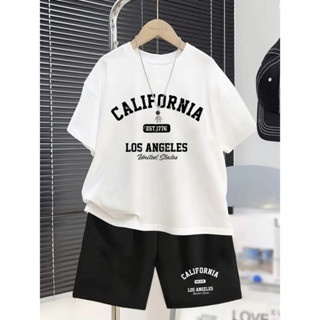 CONJUNTO INFANTIL CAMISETA+SHORT MOLETOM  KIT CRIANÇA ALGODÃO PREMIUM ALTA QUALIDADE ESTILOSO - ESTAMPA CALIFORNIA