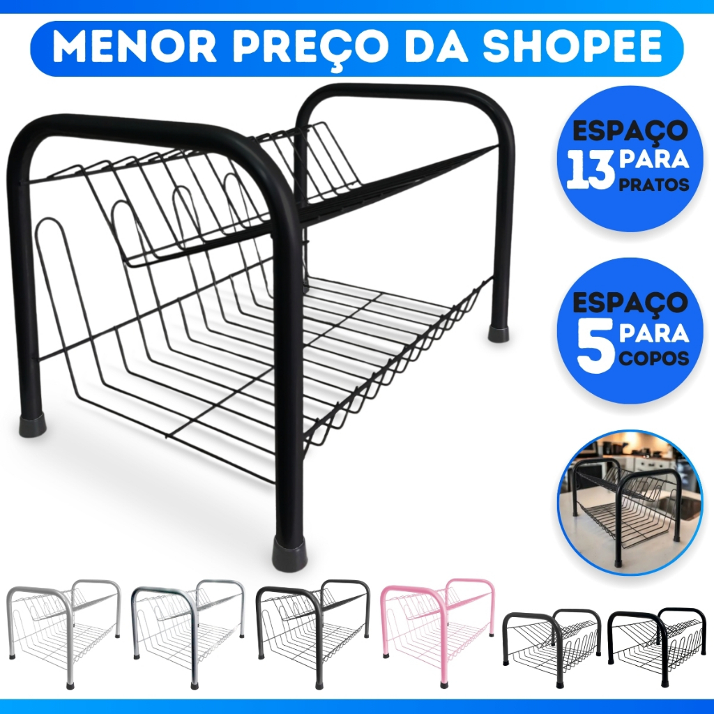 Escorredor De Louça Pratos Porta Copos Cozinha Preto ou Cromado em Oferta na Shopee