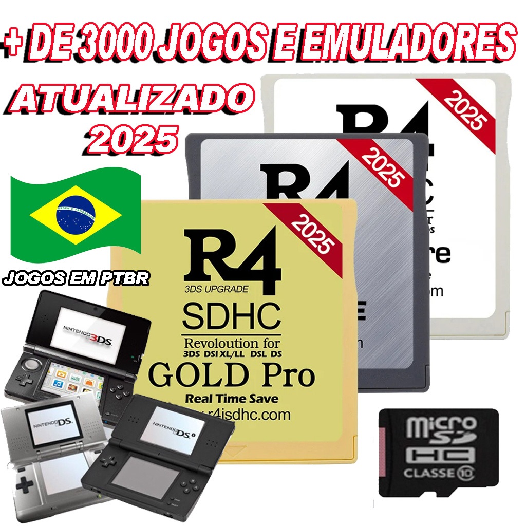 R4 2025+Cartão Sd Atualizado+de 3000 Jogos e Emuladores R4 2025+Cartão Sd Atualizado+de 3000 Jogos e Emuladores
