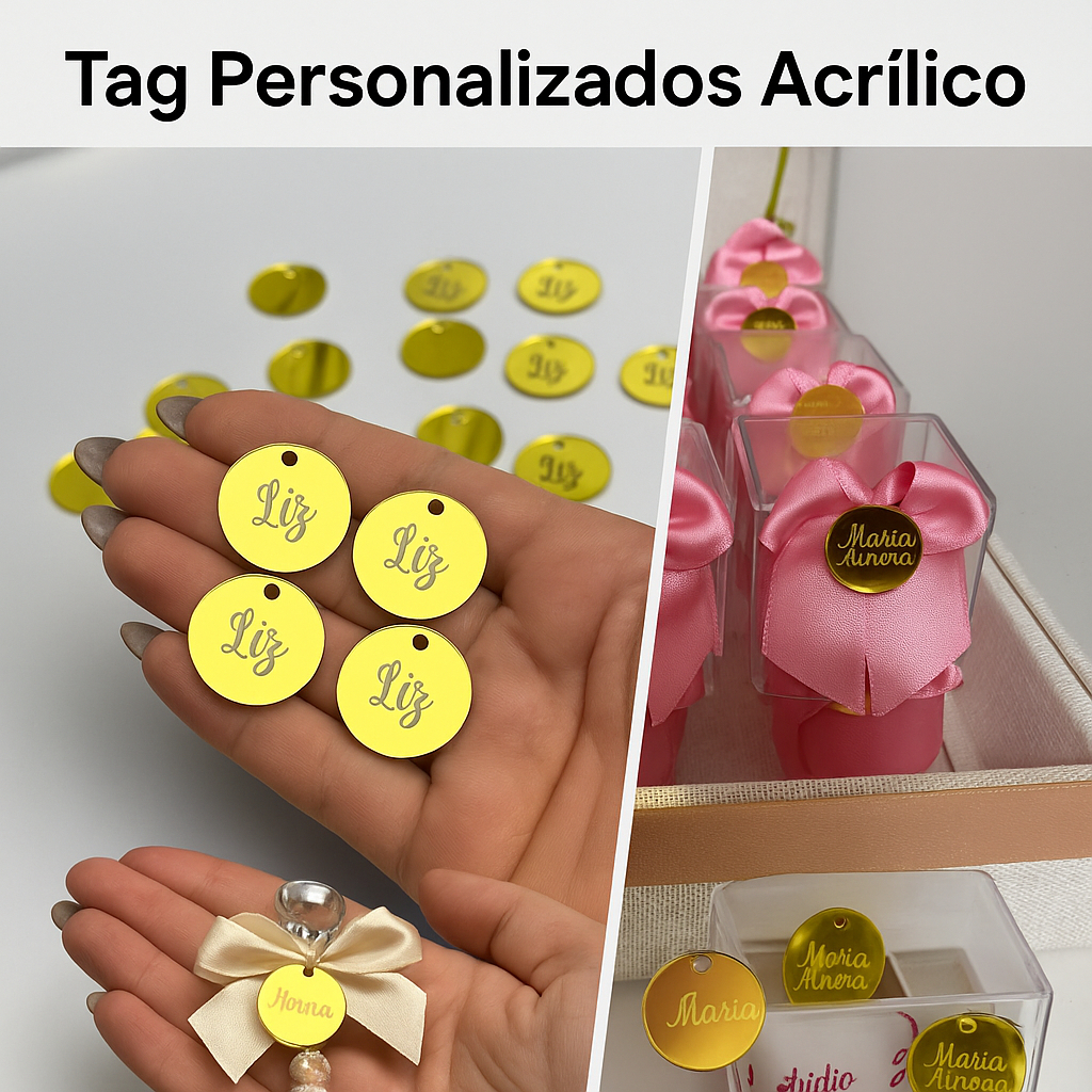 Kit Tags Personalizados Acrílico Etiqueta Decorativa Botton Aplique