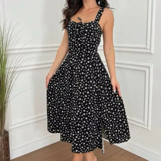 Vestido midi romantico estampado floral em Oferta na Shopee