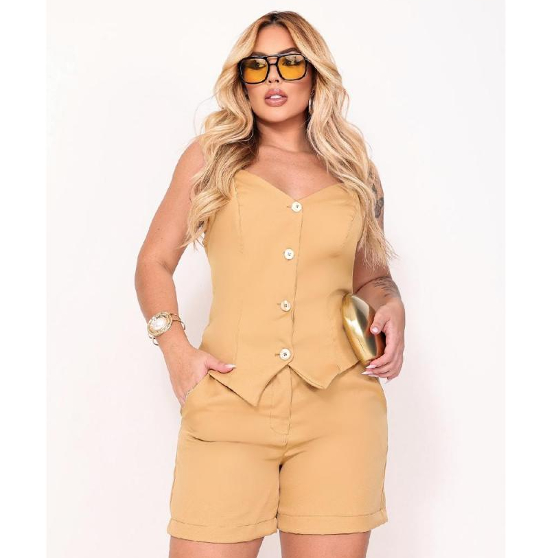 Conjunto Social SHORT  Colete Comportado Dia Dia Uniforme Camisa Botões em Oferta na Shopee