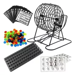 Bingo Completo com 75 Bolas Numeradas Gaiola Rotativa + Base Numerada até 75 Portátil