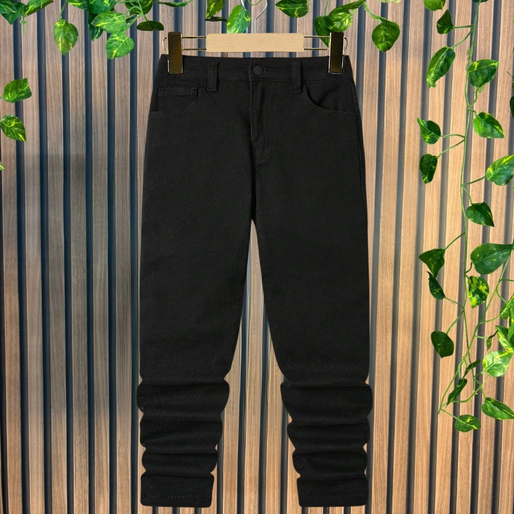 Calça Preta Infantil Masculina Jeans 2 ao 16 c/ Elático Casual Skinny Básica Lisa Escola Dia-a-Dia