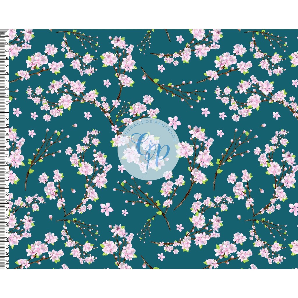 Tecido OXFORD estampado digital - Cerejeiras - Oriental - Sakura