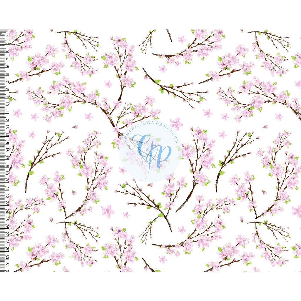 Tecido OXFORD estampado digital - Cerejeiras - Oriental - Sakura em Oferta na Shopee
